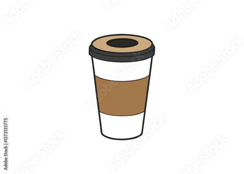 Disposable Coffee Cup with Black Lid and Brown Sleeve - Isolated on White Background, High-quality disposable coffee cup with a black lid and brown sleeve, perfect for branding and mockups.