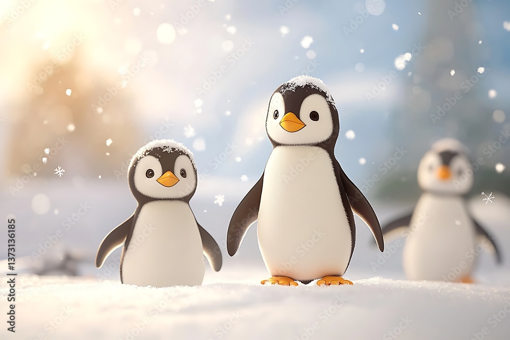 Cute Penguins Snow Scene Cute Penguins Snow Scene