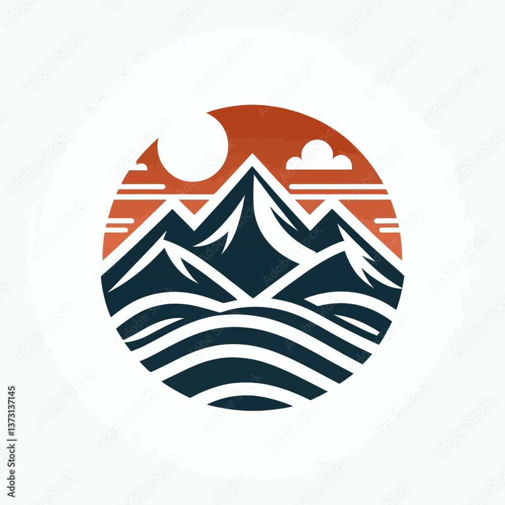 A landscape with mountains as a logo, vector illustration in EPS10 format on a white background, perfect for brands related to nature and adventure. A landscape with mountains as a logo, vector illustration in EPS10 format on a white background, perfect for brands related to nature and adventure.