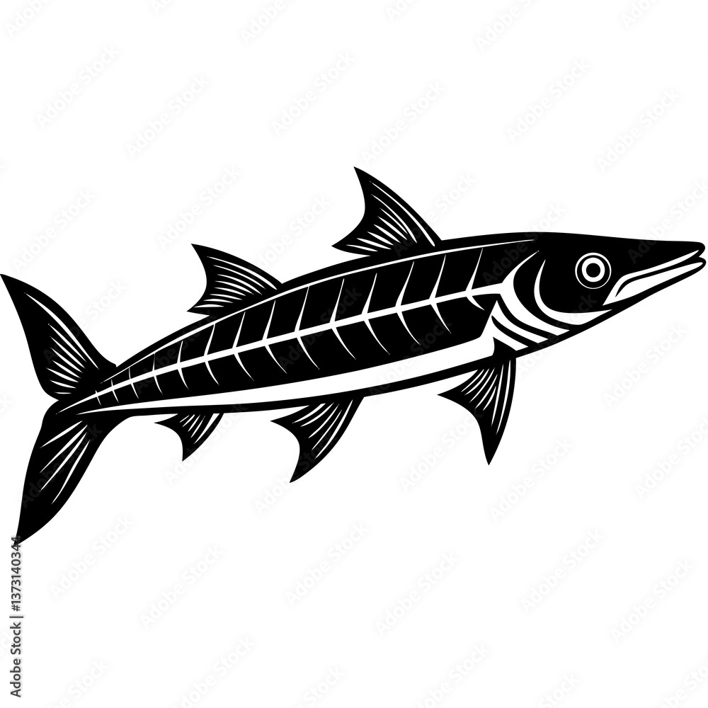Minimalist Great Barracuda Vector Illustration on White Background Minimalist Great Barracuda Vector Illustration on White Background