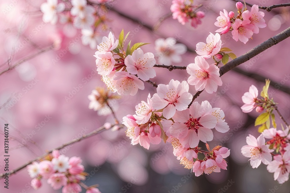 Obraz premium Springtime Floral Blooms on Pink Sakura Background Showcasing Nature's Beauty