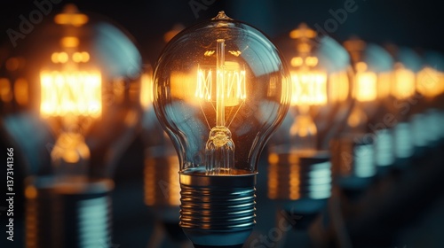 Close up of many lit bulb filaments against a dark backdrop.