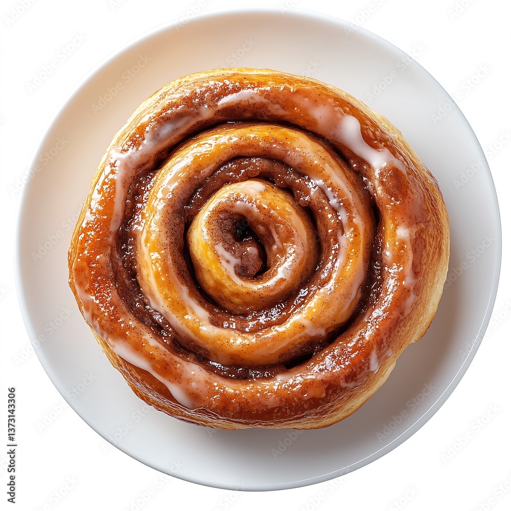 Fototapeta premium Indulgent Cinnamon Roll Breakfast: Fresh Baked Pastry with Sweet Icing
