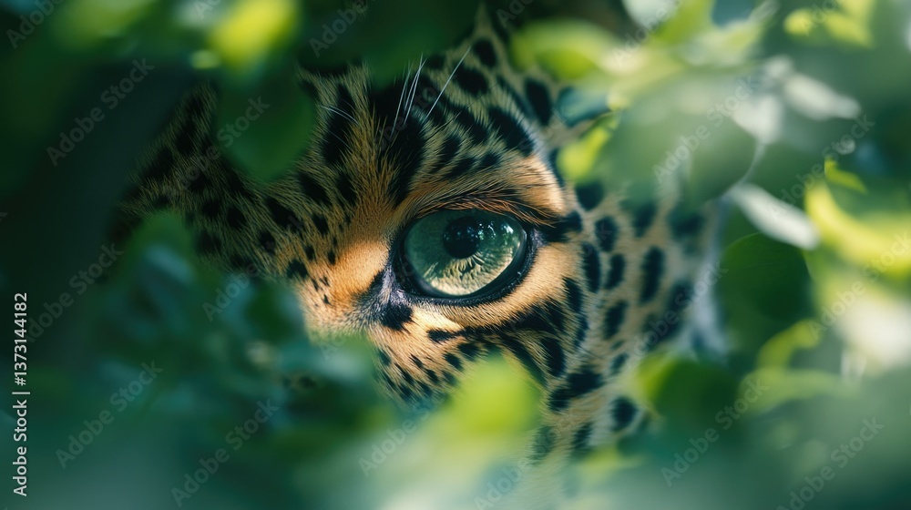 A wild jaguar camouflaged amidst tropical vegetation, showcasing its natural habitat. A wild jaguar camouflaged amidst tropical vegetation, showcasing its natural habitat.