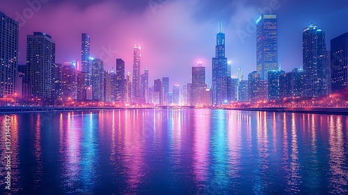 Sparkling Chicago city skyline vibrant river reflections high resolution picture