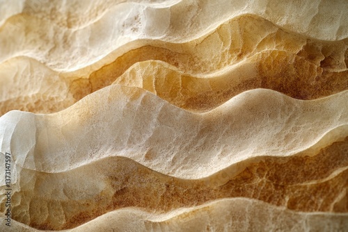 Obraz na płótnie Abstract wavy stone formation with layered beige and cream tones creating a textured, undulating surface. w salonie