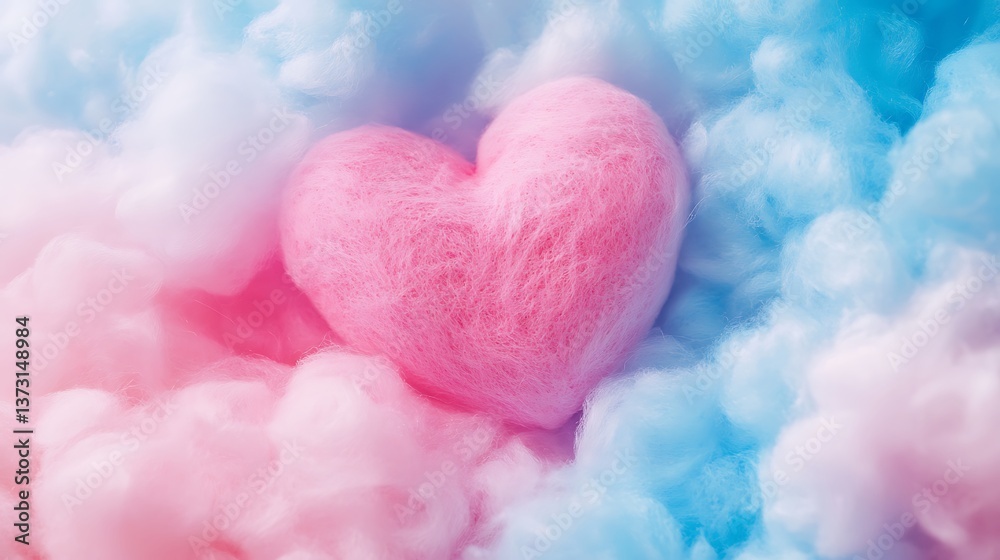 Obraz premium Heart shaped cotton candy surrounded by pastel blue and pink image
