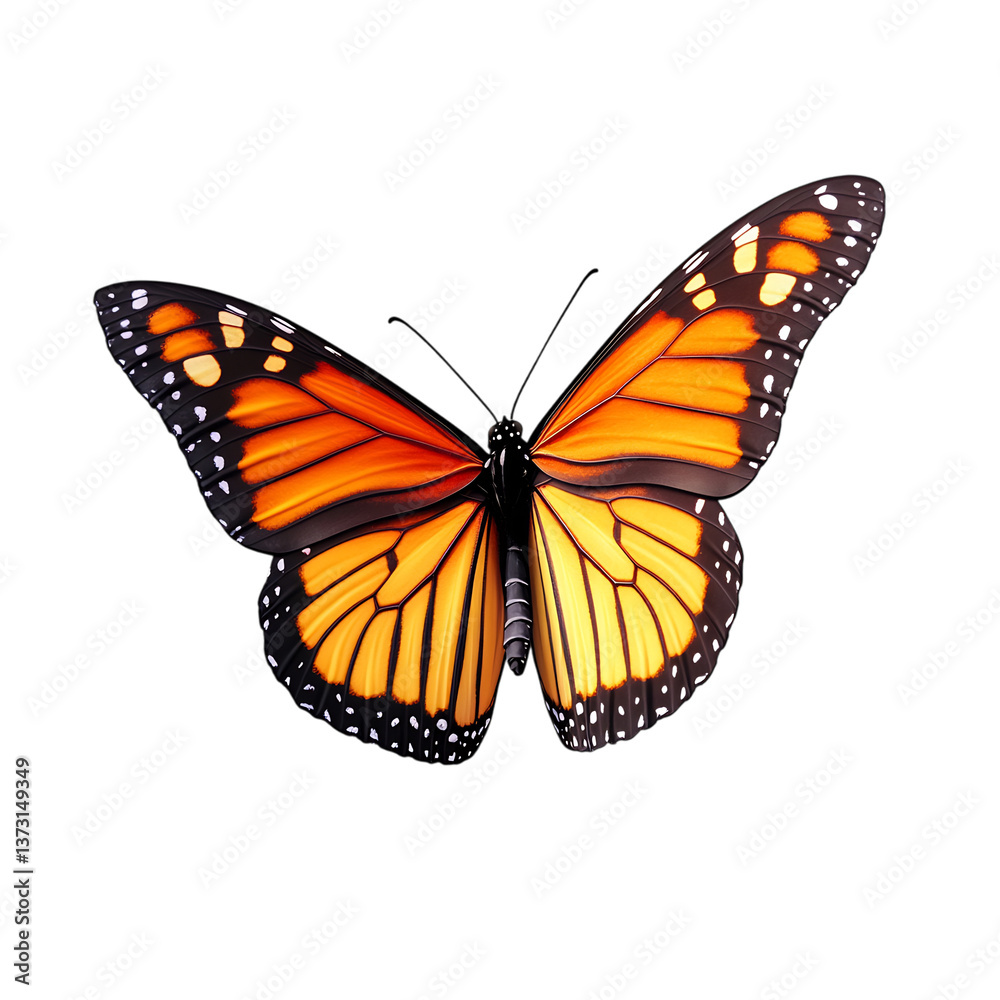 Fototapeta premium Vibrant Monarch Butterfly Fluttering in the Air Isolated on Transparent Background