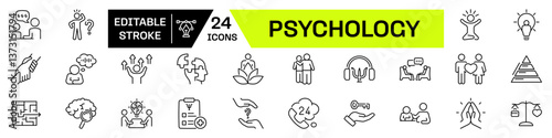 Psychology icon set. Linear style. Editable Stroke.