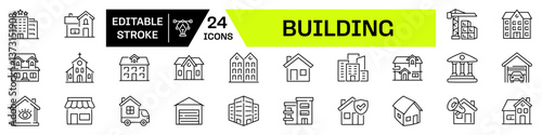 Building icon set. Linear style. Editable Stroke.
