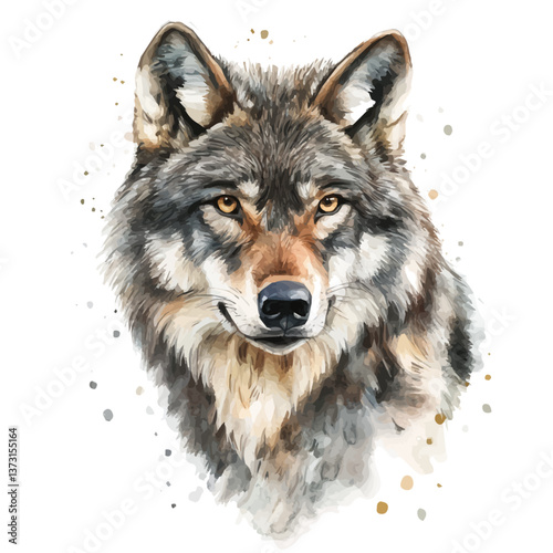 A watercolor vector of a wolf, isolated on a white background. Wolf vector.

