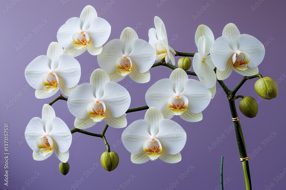 Obraz premium Elegant White Orchids on Soft Lavender Background for Spring Celebrations