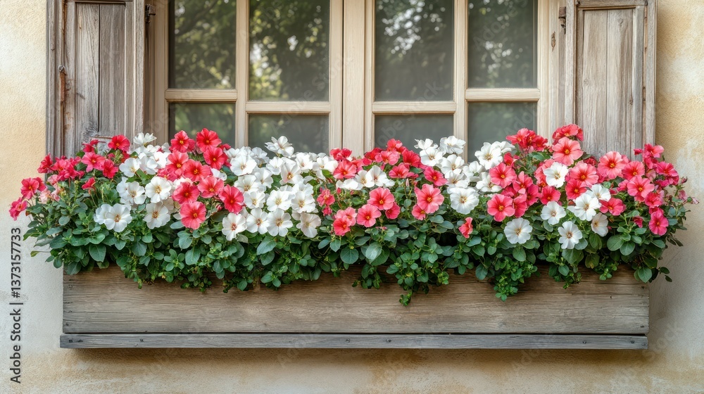 Rustic window box filled with vibrant flowers Rustic window box filled with vibrant flowers