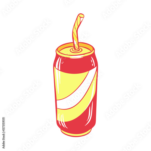 Soda can icon with straw, refreshing beverage concept