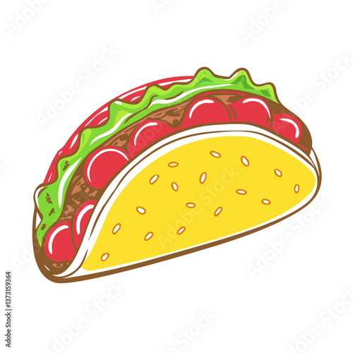 Taco icon with vibrant toppings, delicious food concept