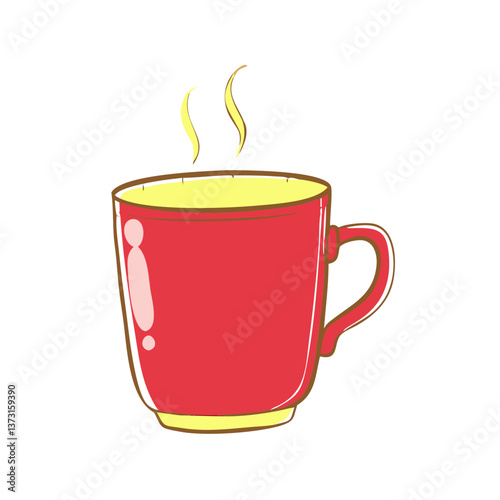 Red tea cup icon with steam, cozy beverage concept