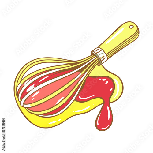 Whisk icon mixing bright sauces, culinary creativity concept