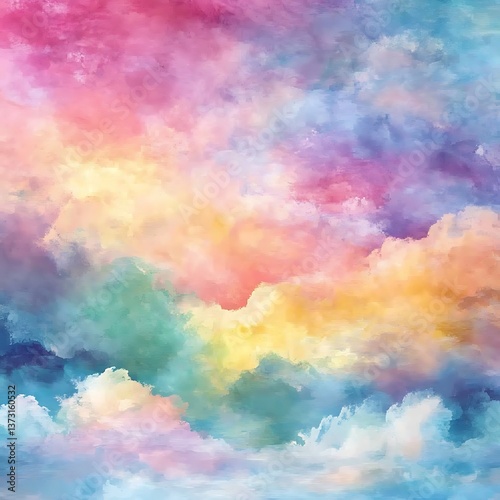 Vibrant soft pastel clouds over blue sky with creative abstract design