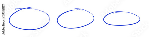 Marker ellipses vector set. Oval text highlighters hand drawn with a blue ink pen.