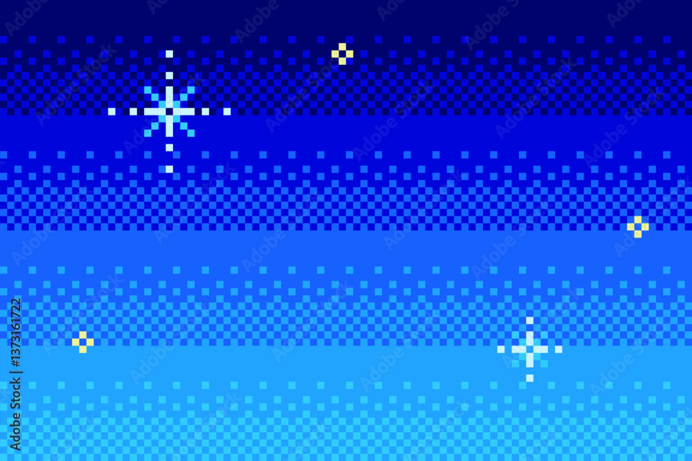 Pixel art starry sky background. Abstract vector illustration in retro videogame style. Dither gradient texture.