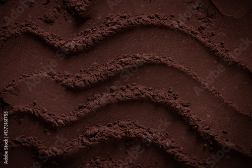 Scattered cocoa, pattern, dark chocolate texture background, brown plain background, design, graphic, waves.