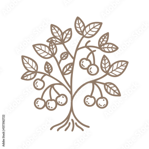 Minimalist Cherry Tree Line Art Illustration