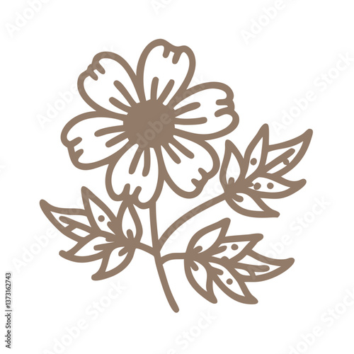 Cinquefoil Flower Outline, Minimalist Style