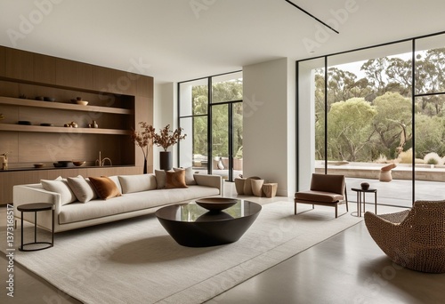 A living room filled with furniture and a large window.