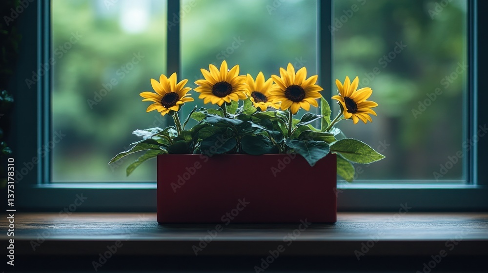 Obraz premium Sunflowers in a window box