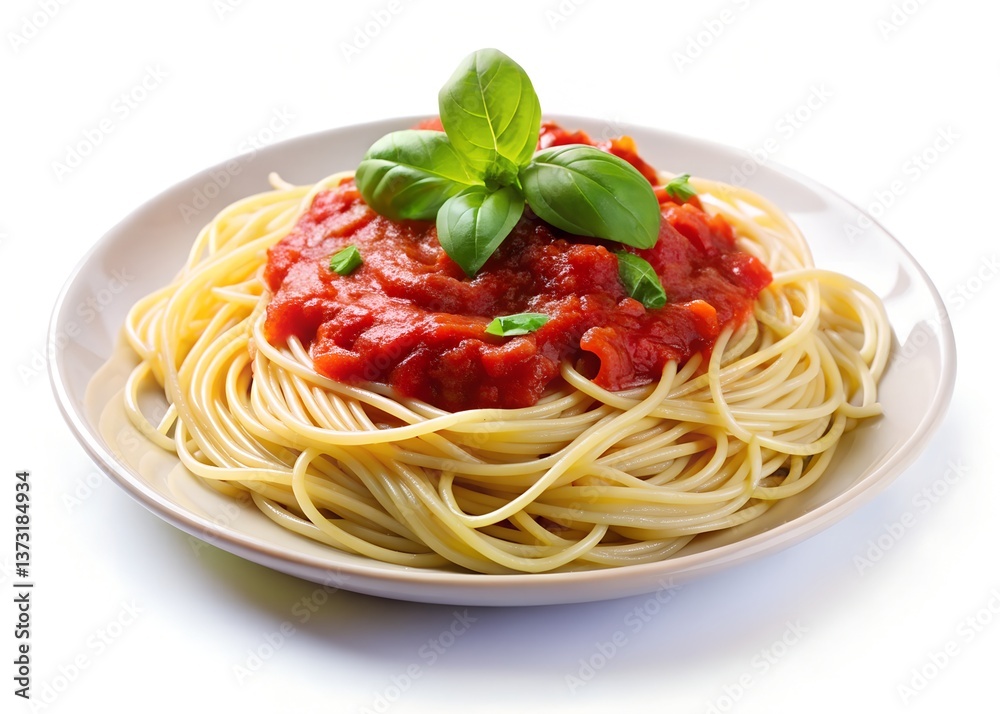 Delicious Spaghetti with Tomato Sauce and Basil on White Background – High-Quality Food Photo, Classic spaghetti with tomato sauce and basil, isolated on white background – perfect for food designs. Delicious Spaghetti with Tomato Sauce and Basil on White Background – High-Quality Food Photo, Classic spaghetti with tomato sauce and basil, isolated on white background – perfect for food designs.
