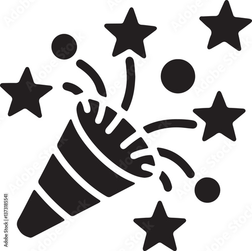 An illustration of a party popper with stars bursting out