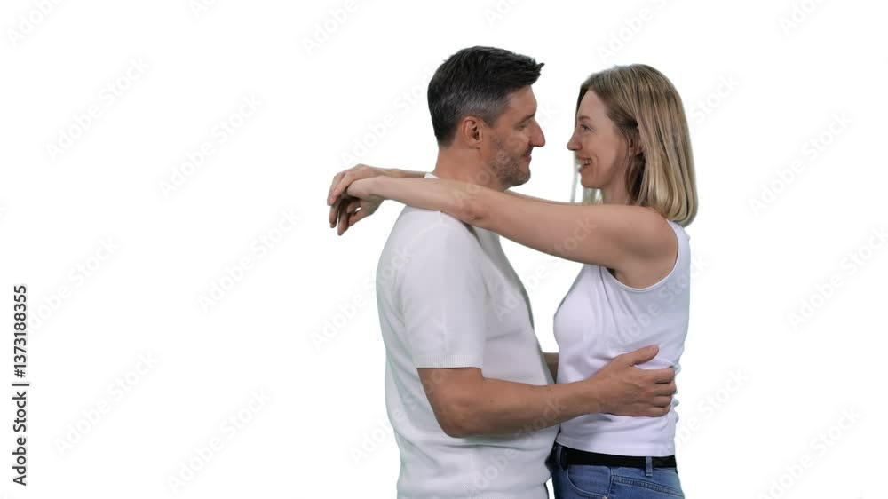 Delightful couple in their mid-life, Full HD footage with alpha transparency channel isolated on white background Delightful couple in their mid-life, Full HD footage with alpha transparency channel isolated on white background