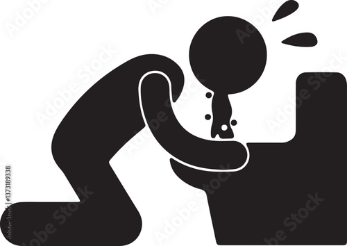 An illustration of a stick figure vomiting in a toilet