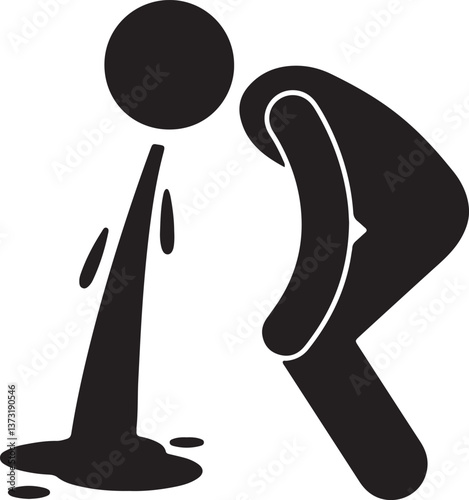 An illustration of a stick figure vomiting