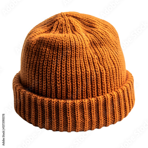 A Classic Knitted Beanie in Rust Orange Isolated on Transparent Background