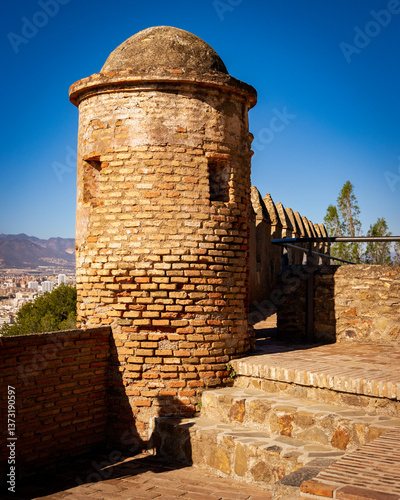 Malaga Alcazaba and Playa de la Malagueta at sunset