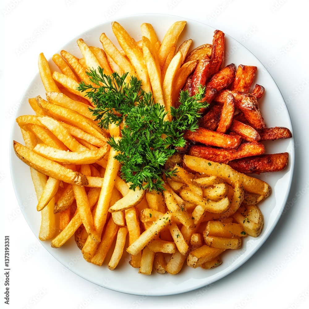 assorted fries platter with herb garnish assorted fries platter with herb garnish