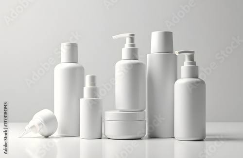 All white skincare packaging mockup matte finish minimalistic and clean