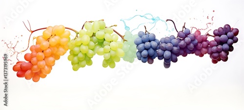 White background with drawings of colorful grape for children, ai generative