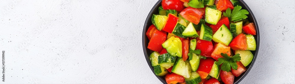 Fresh colorful vegetable salad in black bowl