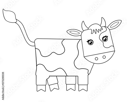 Cow  linear, stylized vector illustration for coloring. Calf - a cute picture for a coloring book. Outline. Small bull with spots