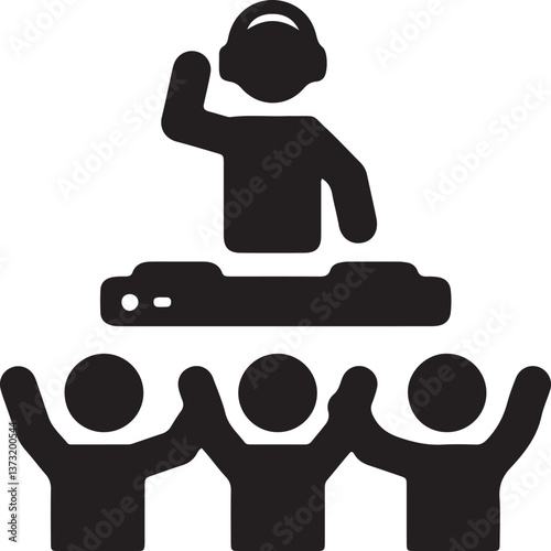 An illustration of a stick figure DJing music while another stick figure is dancing