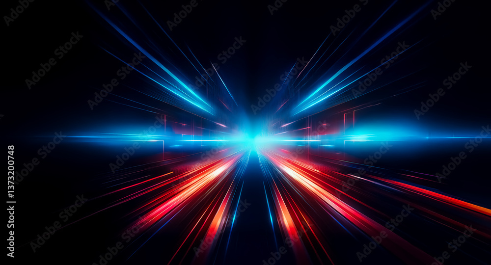 Energetic abstract lights in red and blue streaks on a dark black background. Creating a fast motion effect with vibrant colors and dynamic light trails. Energetic abstract lights in red and blue streaks on a dark black background. Creating a fast motion effect with vibrant colors and dynamic light trails.