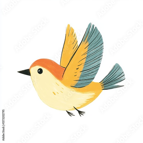 cute little bird flying on white background