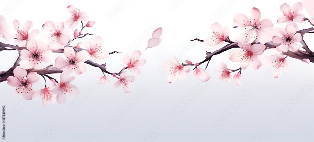 Fototapeta premium White background with drawings of colorful Cherry blossoms for children, ai generative