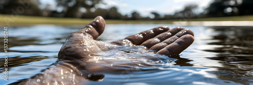 Close-up of a Hand Submerged in Clear Water