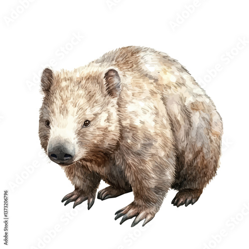 A watercolor vector of a southern hairy-nosed wombat, isolated on a white background. Southern hairy-nosed wombat vector.

