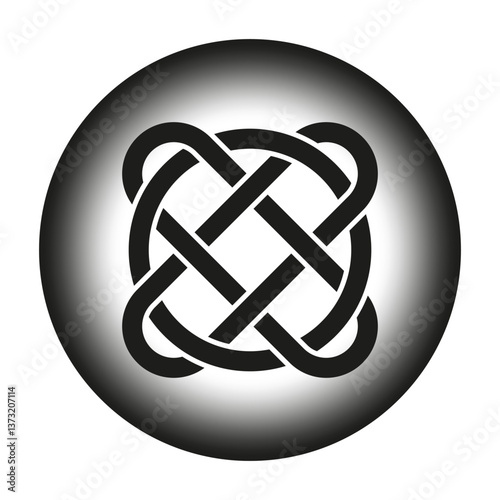 Round knot symbol. Celtic style emblem. Circular black icon. Vector glossy button.