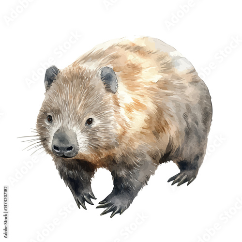 A watercolor vector of a southern hairy-nosed wombat, isolated on a white background. Southern hairy-nosed wombat vector.

