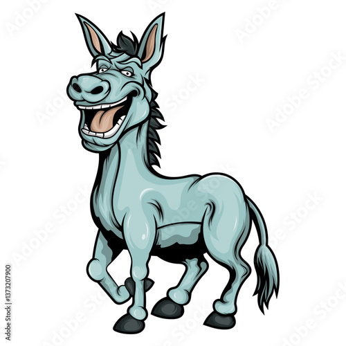 Funny Cartoon Donkey Mascot Character – Light Blue Comic Mule with Big Smile and Goofy Expression – Hilarious Vector Illustration for Logo, Kids Design, Humor Content, and Entertainment Graphics